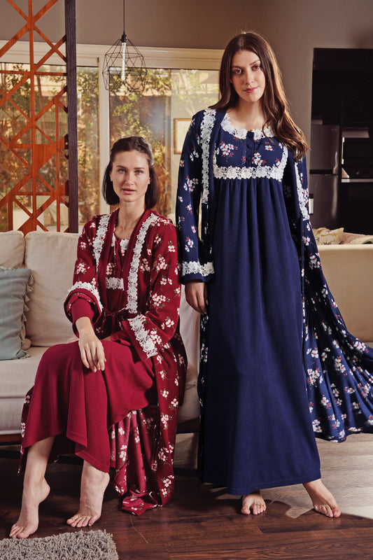 طقم قميص بالروب طويل صوف ناعم