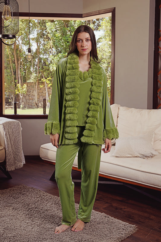 بيجامة 3قطع قطيفة مخمل