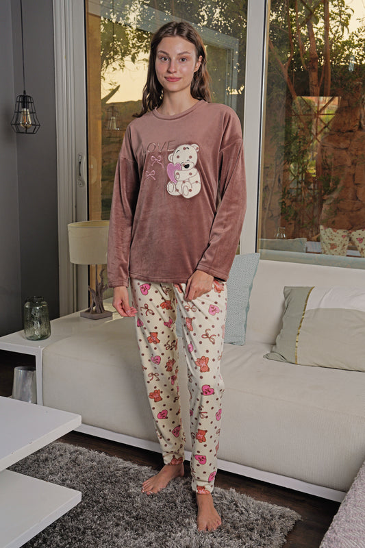 بيجامة قطيفة ناعم بنطلون مطبوع